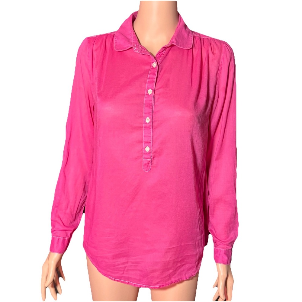 Gap Womens Hot Pink Cotton Button Up Henley Blouse Long Sleeve Size S